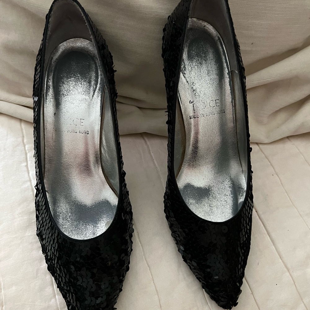 Black sequin heels